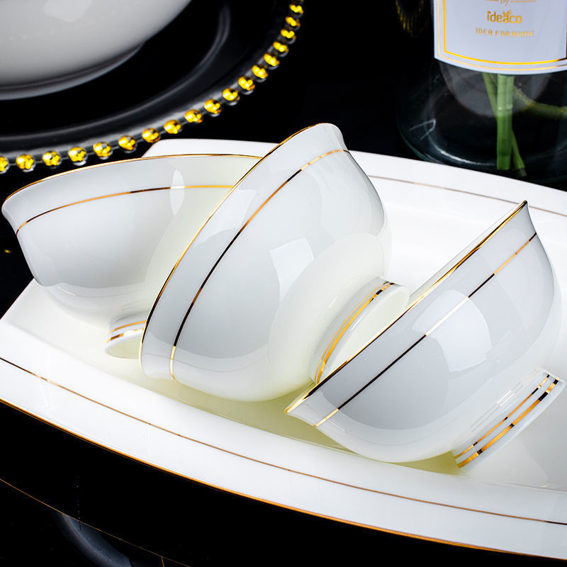 Gold-Trimmed Jingdezhen Ceramic Chopsticks Tableware Tall Rice Bowl 4.5inch Household Soup Tall Rice Bowl Microwaveable Gold-Trimmed Jingdezhen Ceramic Chopsticks Tableware Tall Rice Bowl 4.5inch Household Soup Tall Rice Bowl Microwaveable
