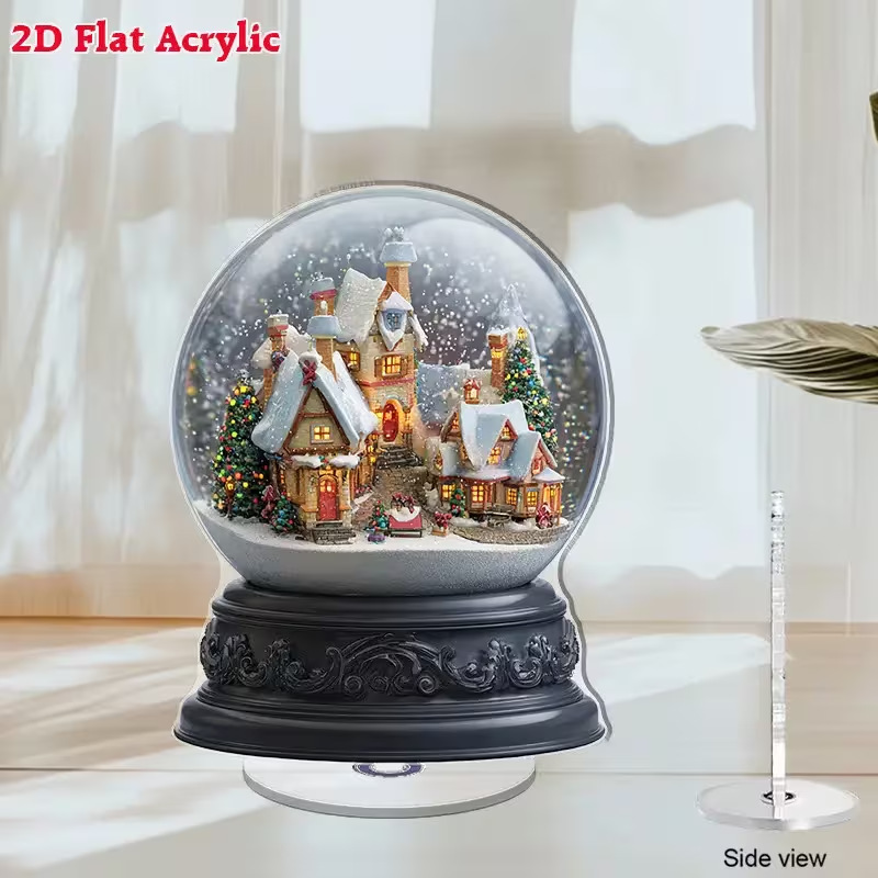 Impresión plana transfronteriza 2D plana 360 giratoria vista de nieve pingüino cabina accesorios de escritorio festivales interiores al aire libre