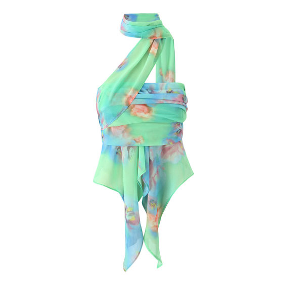American Spice Girl Irregular Neck Open Shoulder Small Camisole Pleated Turn-up Skirt Skirt Two-piece Suit