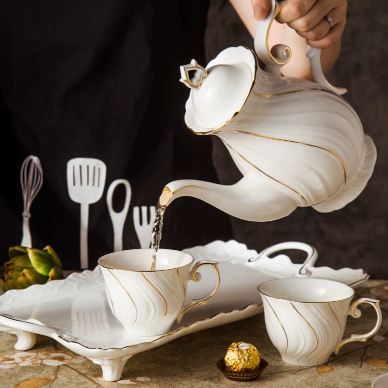 Coffee set for home use, ceramic flavored tea, tea cup, teapot, European style