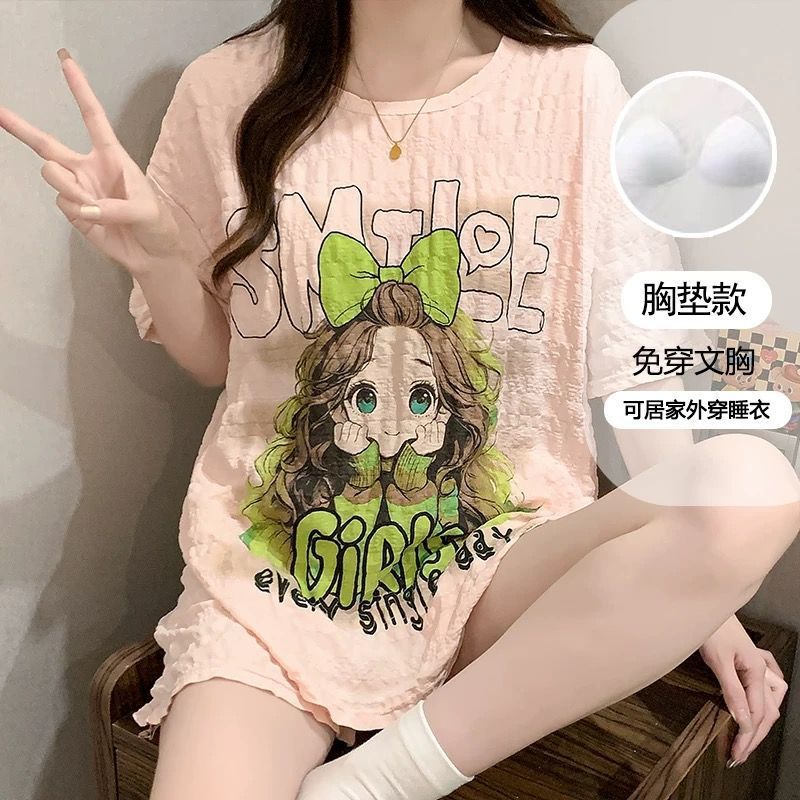 Pijamas transfronterizos al por mayor con almohadillas para el pecho, pantalones cortos de manga corta para mujer