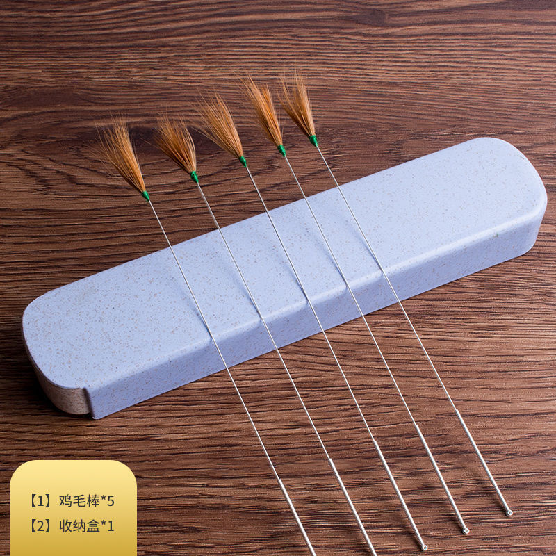 실버 바늘 닭 깃털 스틱 5 + 보관 상자/6