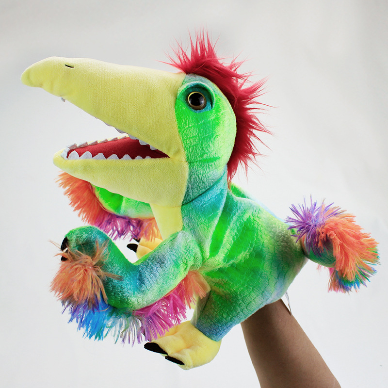 Dragón año dinosaurio en stock juguete de peluche Canglong animal educativo muñeca de títeres kindergarten historia contando apoyos muñeca