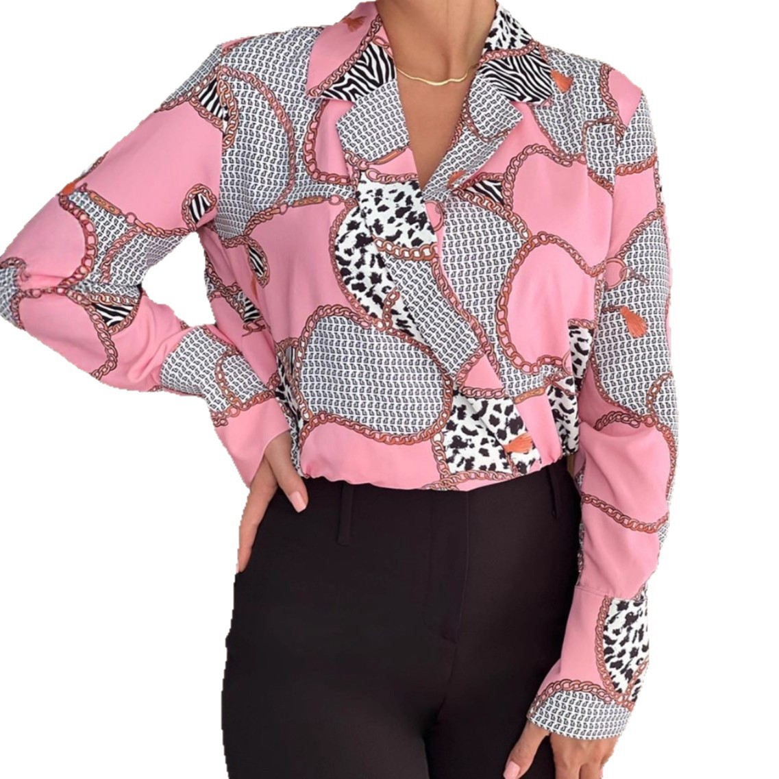 Camiseta Holgada de Manga Larga con Cuello en V y Estampado para Mujer, Estilo Informal, Otoño 2025, Éxito de Ventas en Wish y Amazon