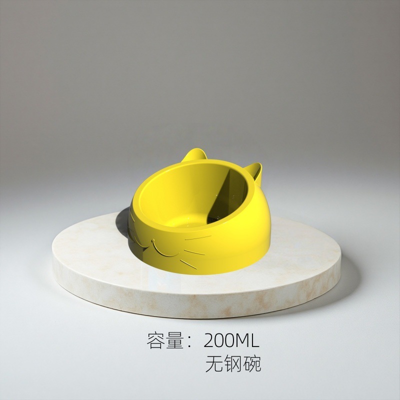 Celebridad de Internet de acero inoxidable gato tazón perro tazón doble tazón protección cervical gato tazón boca oblicua caliente comida para mascotas tazón gato suministros
