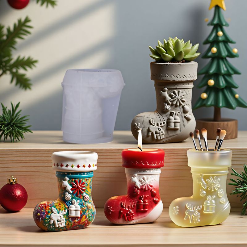 プリントポイント DIY 接着剤モールドアロマキャンドルカップ花瓶収納カップシリコーンモールドクリスマスソックス石膏カップ研削ツール|undefined