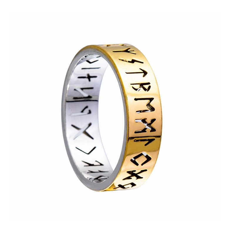 Symbol Pattern Hip-Hop Retro Symbol Titanium Steel Plating Hollow Out Gold Plated PVD Coated Men's Rings Men Band Rings