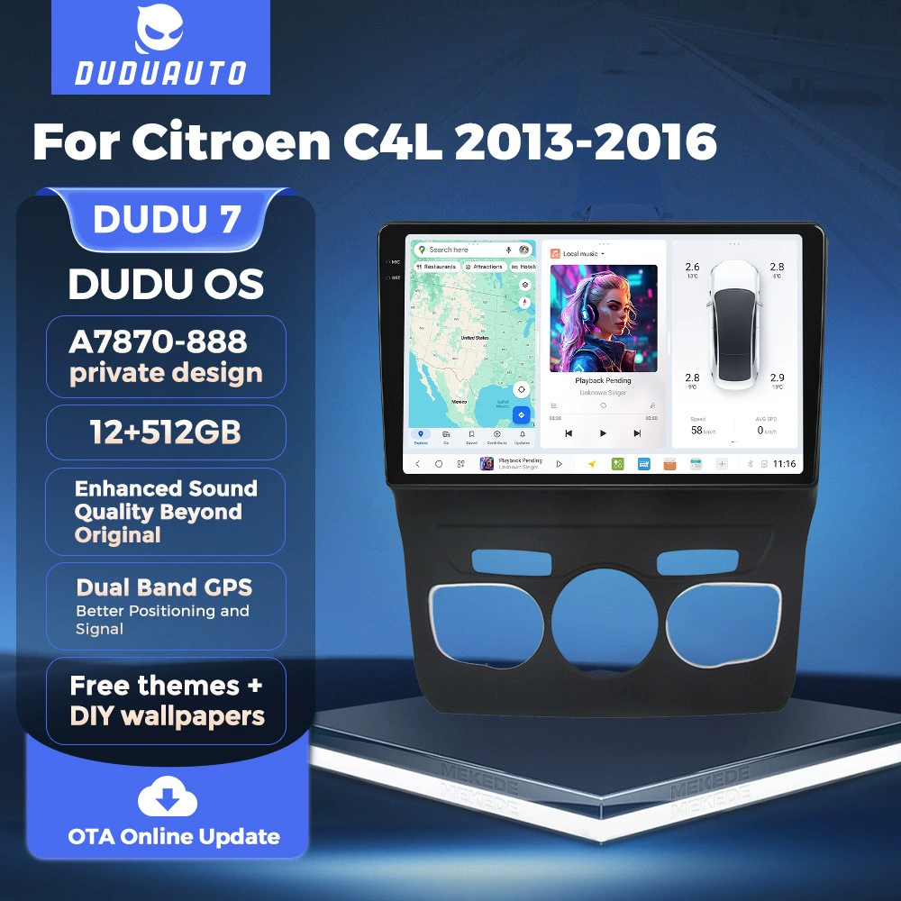 DUDUAUTO is suitable for Citroen C4L 13-16 Android large screen central control car navigation Bluetooth Carplay