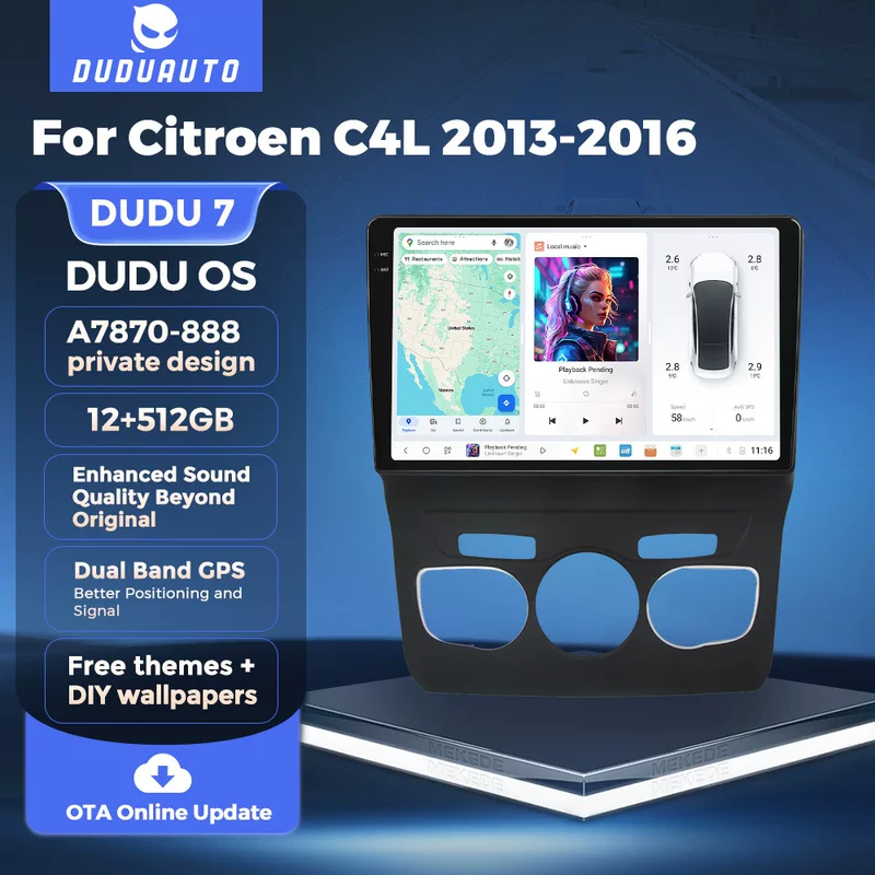 DUDUAUTO is suitable for Citroen C4L 13-16 Android large screen central control car navigation Bluetooth Carplay