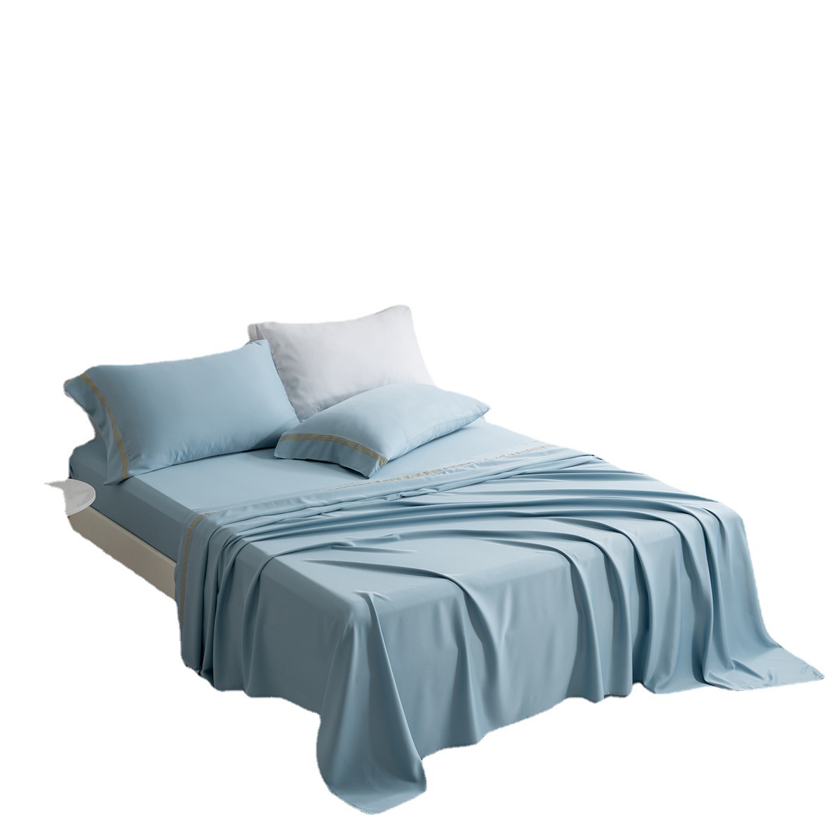 跨境家纺床上用品亚马逊热销纯色人棉烫金台版印花床护单四件套