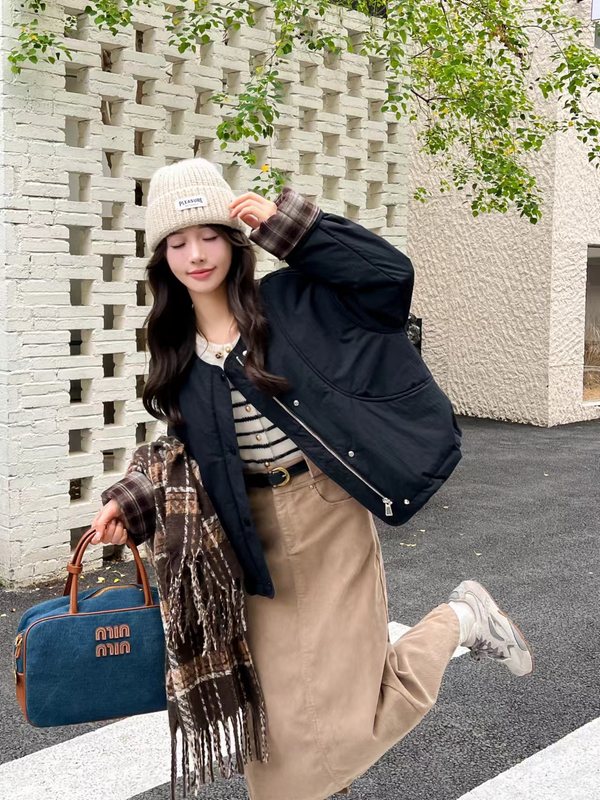 欧洲站复古翻袖小香风夹棉外套女2025秋冬新款韩版宽松时尚棉服潮|undefined