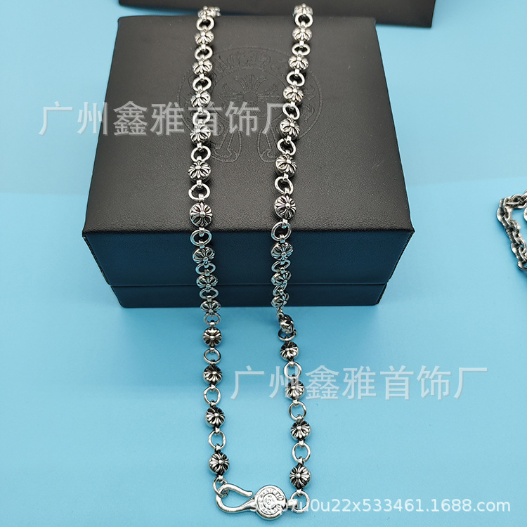Collar de Chkeluo S925 carta de anclaje estándar de la flor de los hombres y mujeres retro de hombres y mujeres collar de pareja de hombres y mujeres