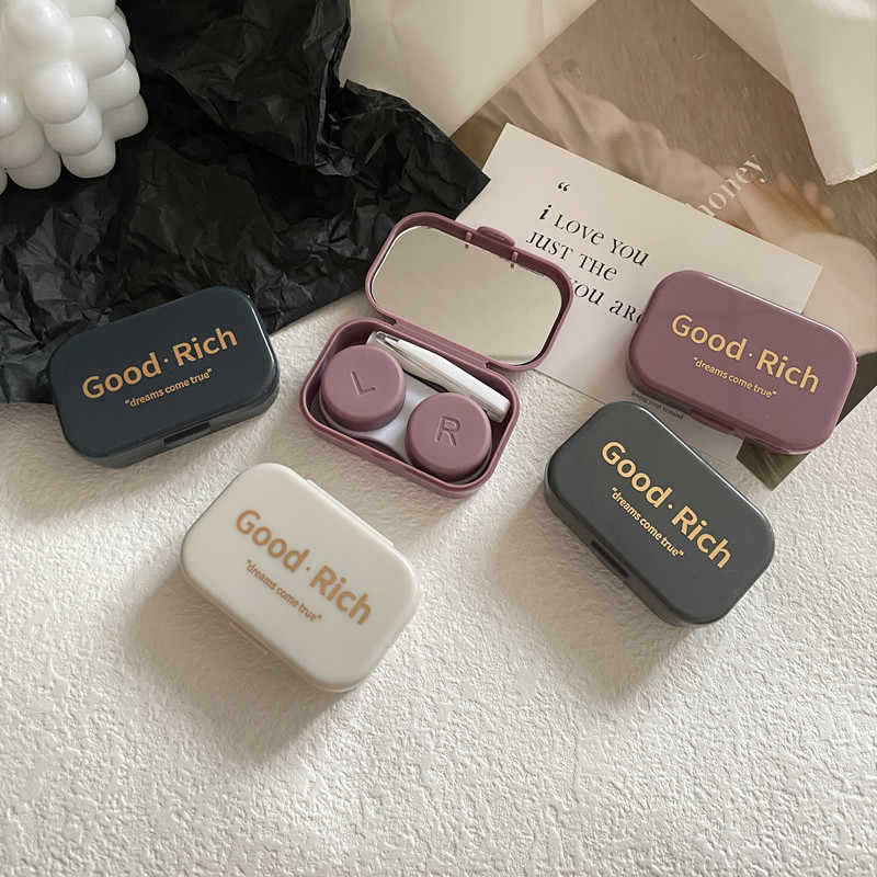 Contact Lens Case, Portable, Compact, Simple Contact Lens Case, Companion Care Box, Storage Box, Hot Stamping Laser with Mirror