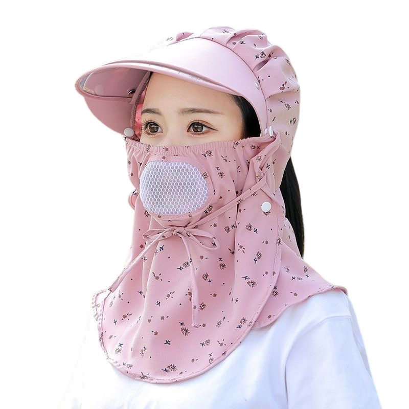 Chapeau de soleil large avec masque et voile de protection uv_voghion.com