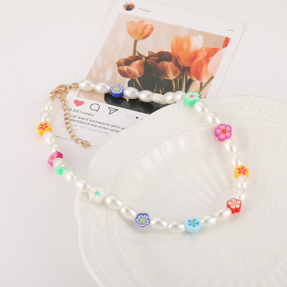 Wholesale Creative Simple Soft Pottery Flower Pearl Necklace Nihaojewelry