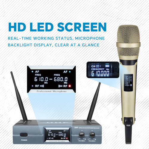 GAW-9001 Wireless Microphone: 1-to-2 Home Use, Professional KTV Stage & Conference U-Band Model with Anti-Feedback Technology