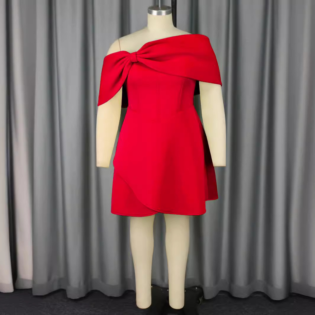 Women's Clothing AM040227 Tube Top Waist Covering Flesh A line Dress Commuter Party Dress Plus Size Dress_voghion.com