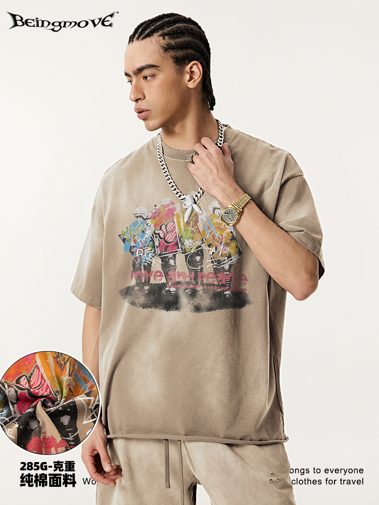 2025 verano retrato retro americano hacer viejos rellenos de mangas cortas marcas de moda para hombres y mujeres de alta calle pareja chaqueta de moda para hombres