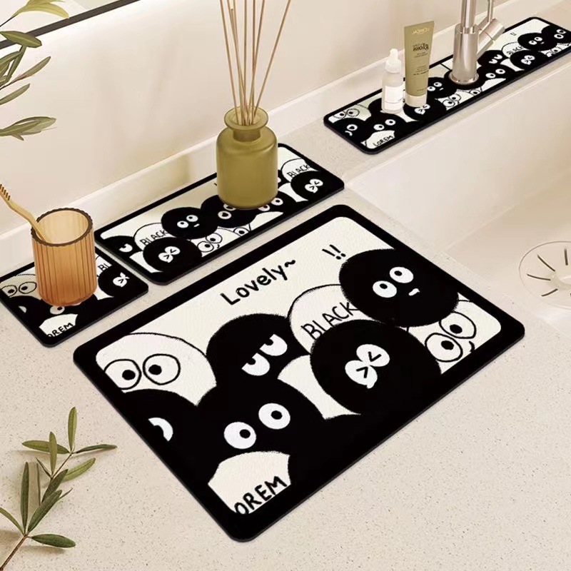 만화 주방 배수구 매트 화장실 조리대 물 흡수성 코스터 그릇 및 접시 열 절연 매트 디 아톰 머드 세면기 수도꼭지 매트