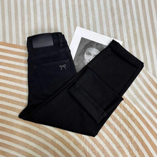 黑色弹力牛仔裤女秋季新款胖mm大码小个子显瘦窄版直筒烟管裤子潮