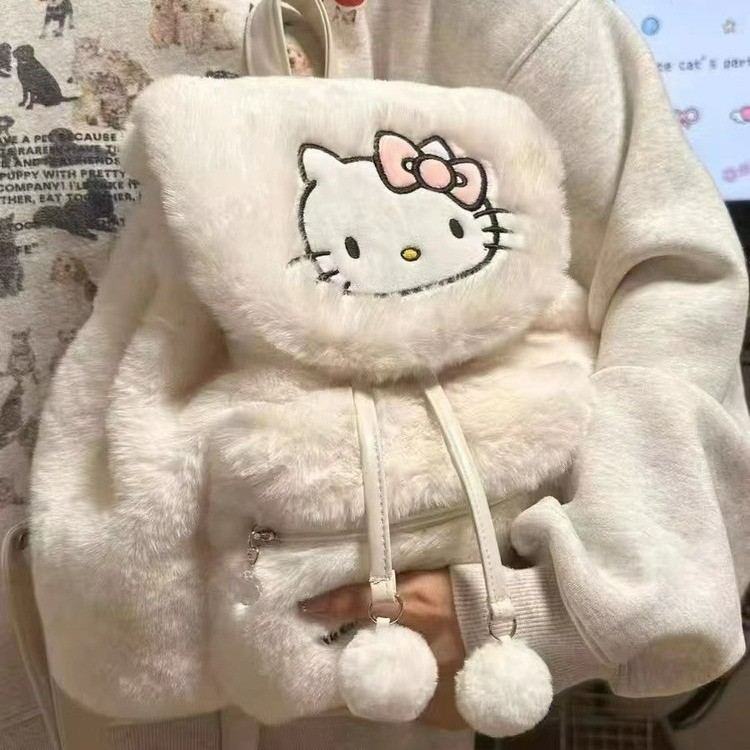 可爱三丽鸥毛绒包包女小众设计翻盖双肩包潮休闲帕恰狗美乐蒂背包