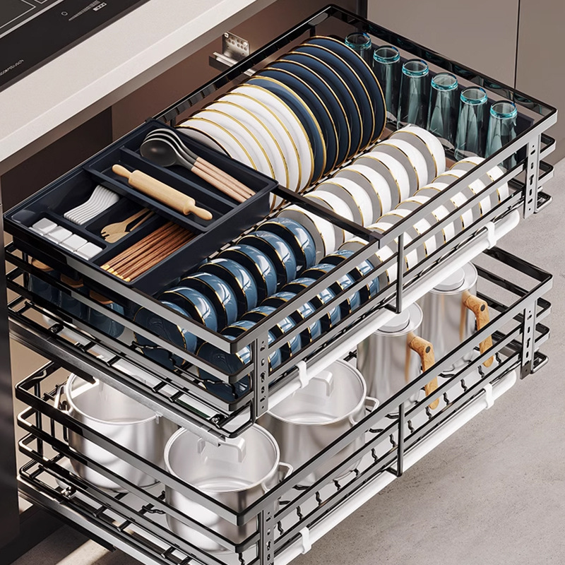 Cesta de tiro, gabinete de cocina, cajón de doble capa, armazón, armazón, 304, canasta de acero inoxidable, canasta de amortiguación, fábrica