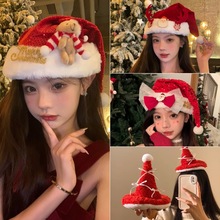 红色毛绒蝴蝶结圣诞帽发夹头饰圣诞节拍照氛围感立体帽子发饰发卡
