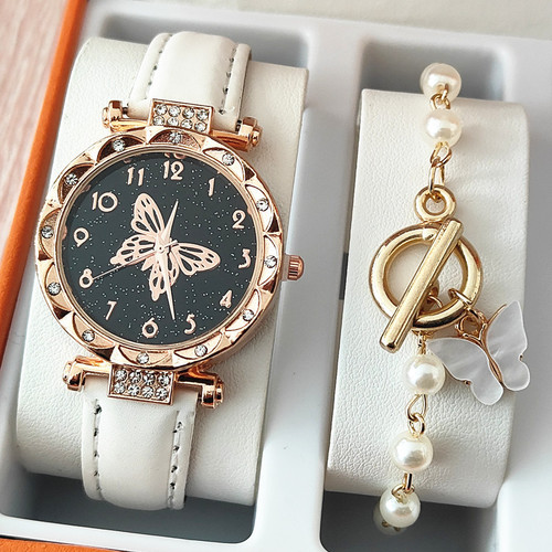 DuoDuo Cross-Border SHEIN Women's Butterfly Watch, European and American Best-Selling Fashion Quartz Watch with Starry Sky Bracelet