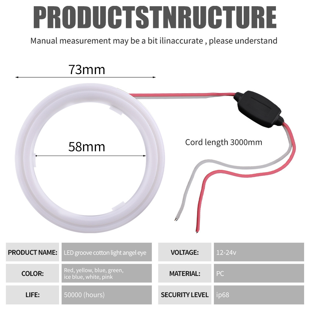 Car Modified Led Lights Angel Eye Halo Milky White Cotton Light Cob Daytime Running Lights Headlight Halo Fog Lights Constant Current