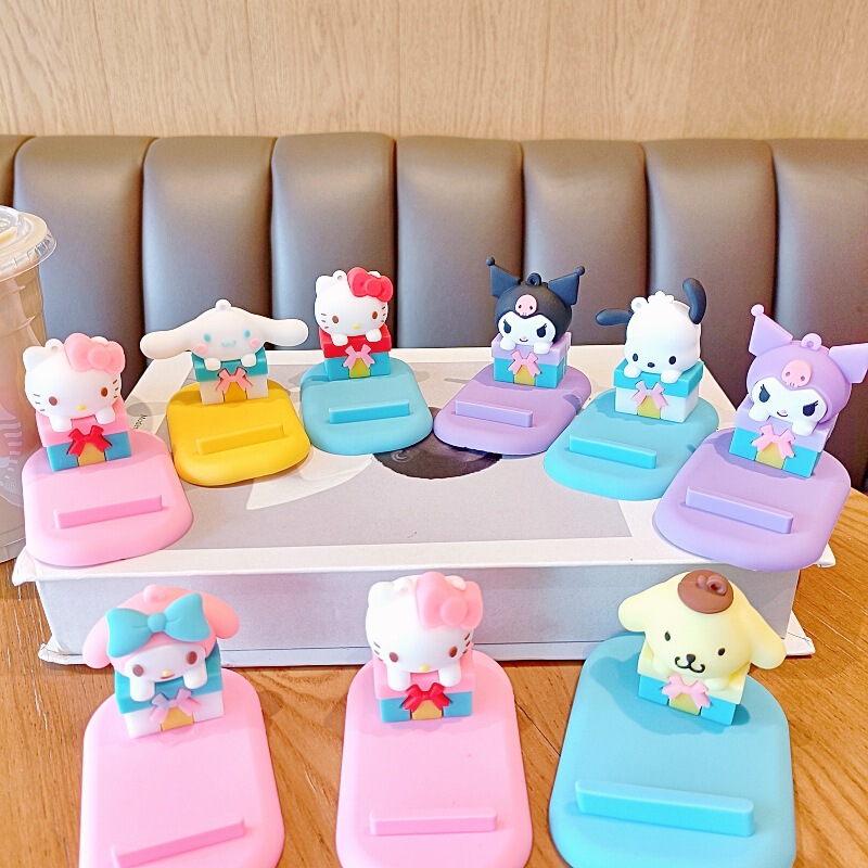 Cute Gift Box Sanrio Three-Dimensional Doll Lazy Desktop Mobile Phone Holder Base Creative Small Gift Ornament Holder