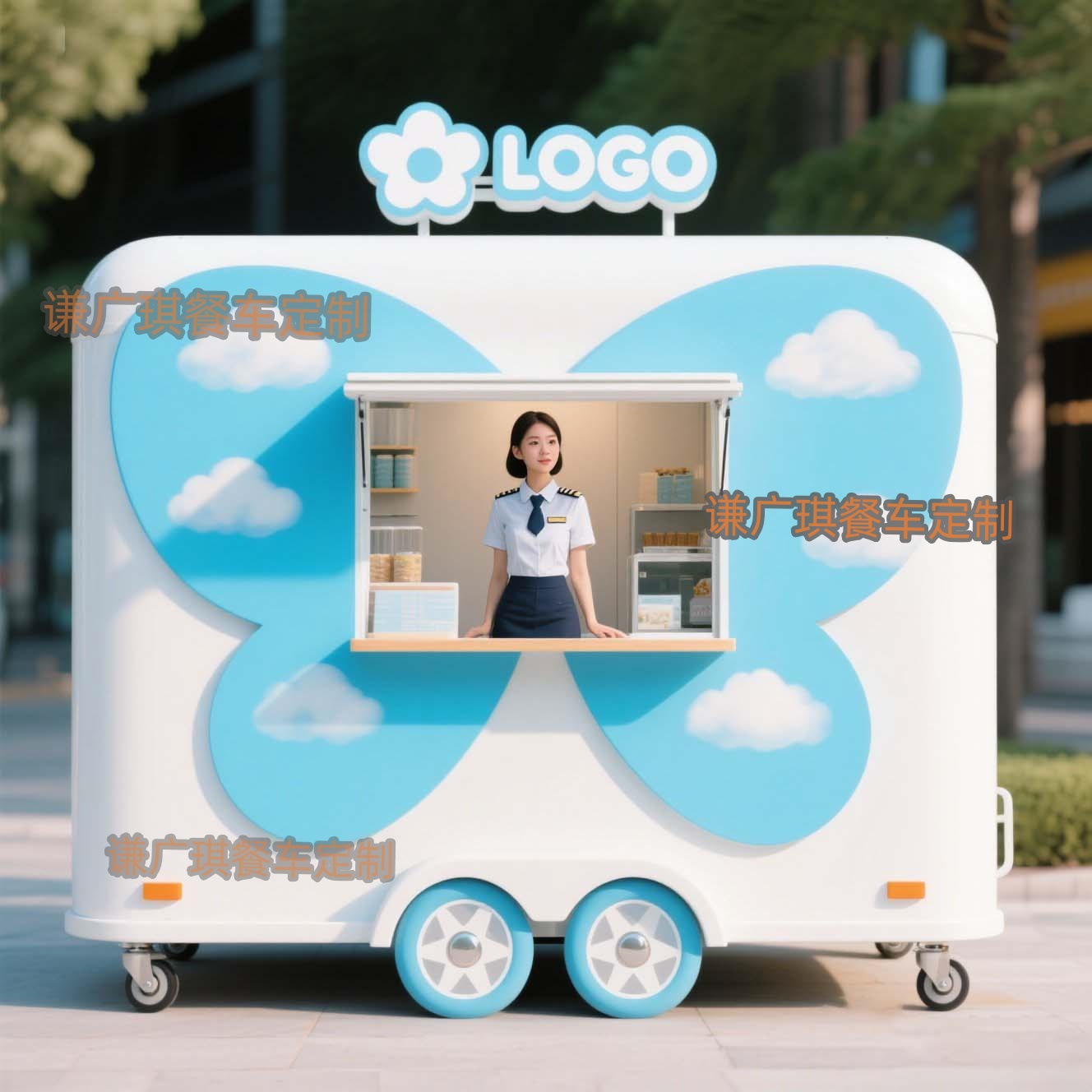 金属移动小吃餐车 夜市摊位售货亭 蝴蝶造型引流售货车