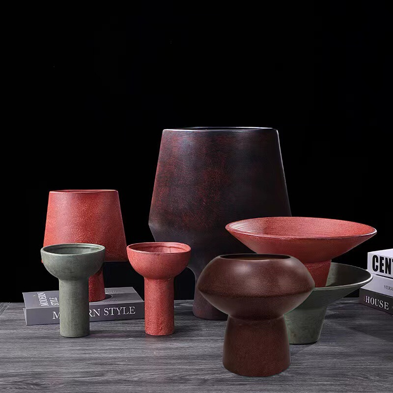 Wabi-sabi Style Pure Handmade Ceramic Abstract Geometric Flower Vessel Modern Simple Art Vase Ornaments B&b Model Room