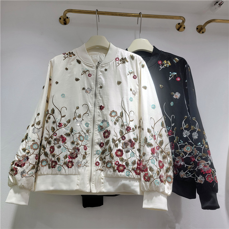Chaqueta de Béisbol Satinada con Bordado para Mujer Estilo Retro para Primavera