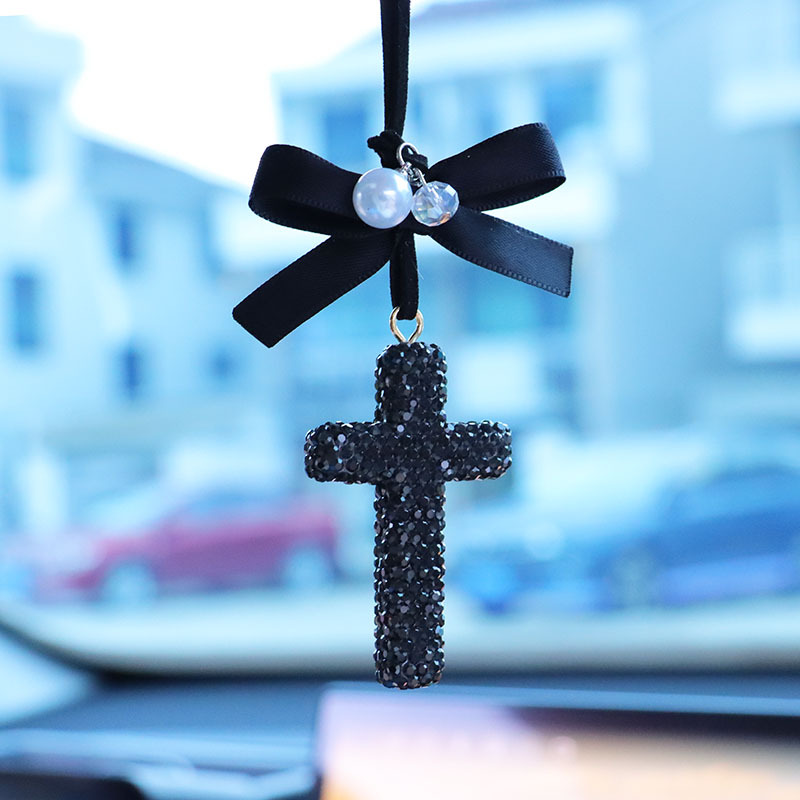 Cross-border personalized car interior pendant for men and women, rearview mirror decoration, diamond-encrusted cross, high-end car fashion accessory gift