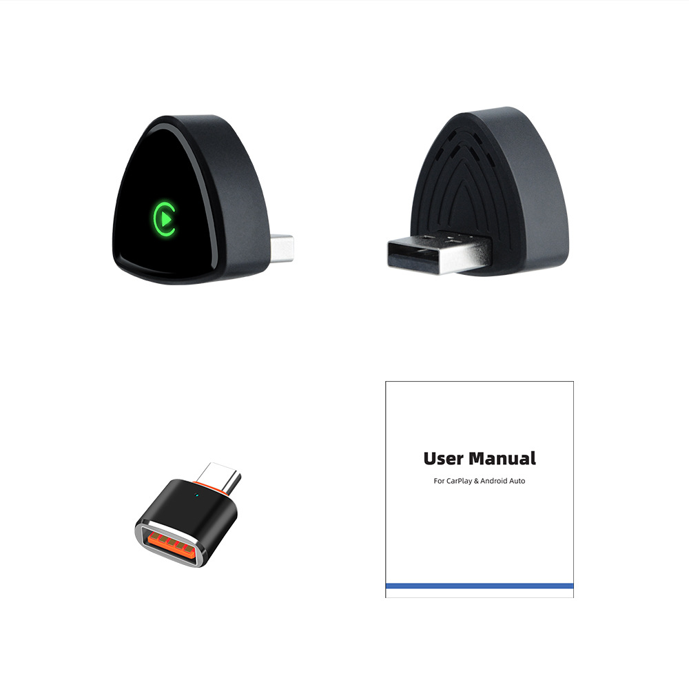 2-in-1 wireless CarPlay adapter for quick connection to the original wired car system, enabling smart connectivity in your vehicle