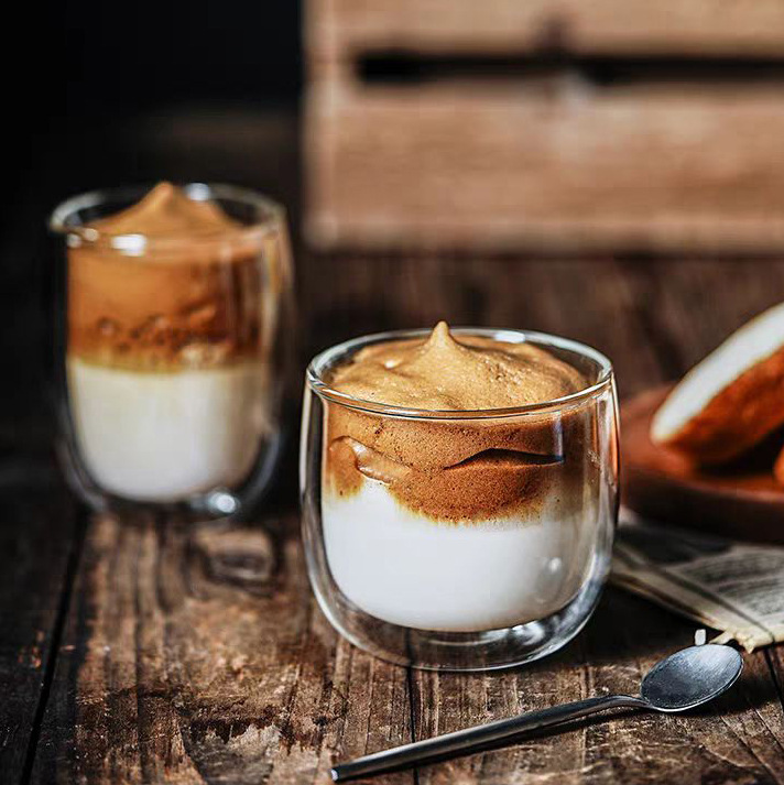 Borosilicato de doble capa de vidrio taza de café chica ins viento cinturón manejar Oficina taza de beber hogar de alta apariencia