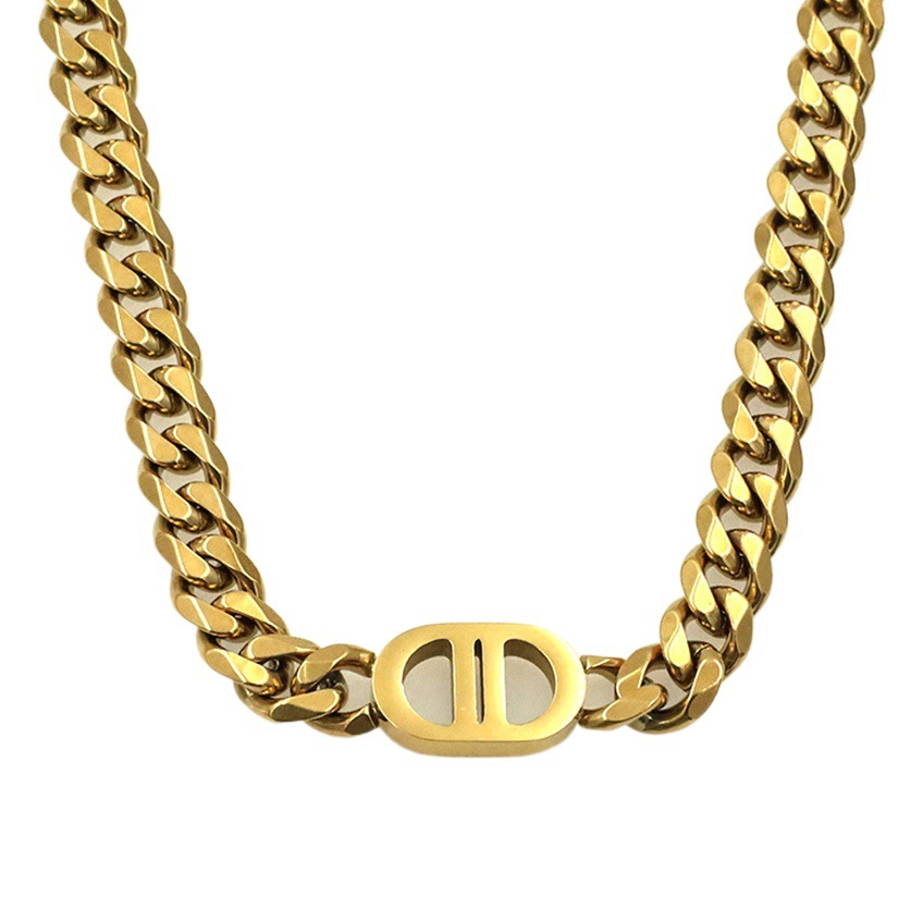 Ins estilo europeo y americano hip hop hipster titanio acero cubano cadena personalidad 18K oro doble D titanio collar de acero al por mayor no se desvanece