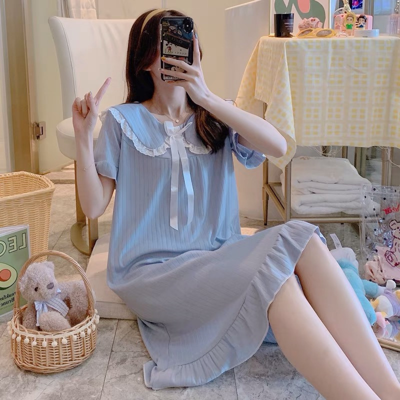 Pijama de verano de mangas cortas cuello de muñeca dulce hadas corte coreana estudiante pijama princesa ropa de estilo doméstico