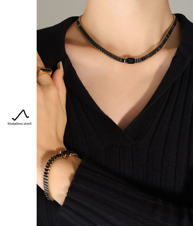 Fashion Solid Color Titanium Steel Plating Inlay Zircon Bracelets Necklace 1 Piece