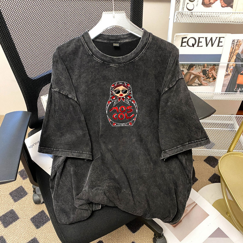 100 Pure Cotton Sweet Fresh Print Outer Wear Age Reducing Loose Slimming Cool Casual Comfortable Round Neck Short Sleeve