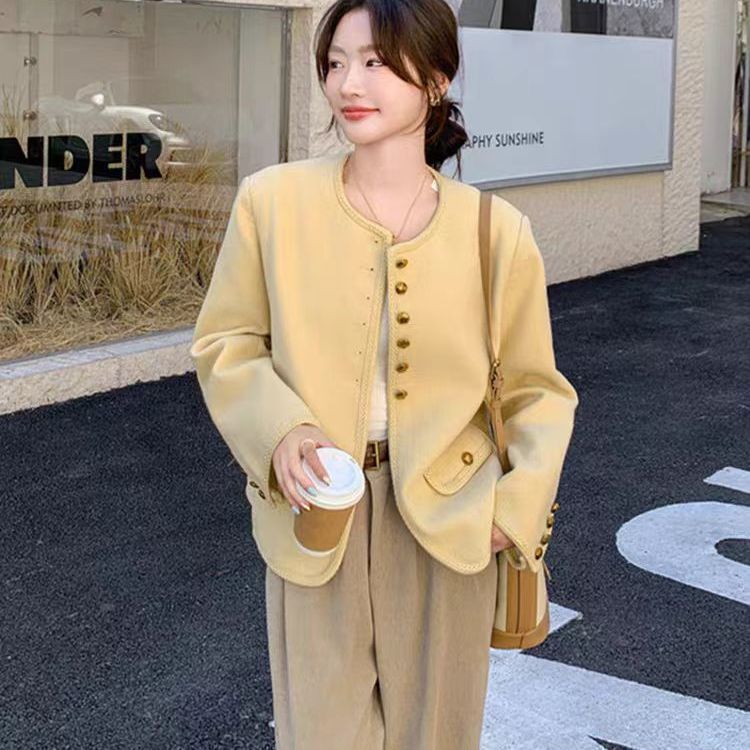 黄色小香风外套女秋季2025新款高级感时髦洋气质感小众设计上衣女|undefined