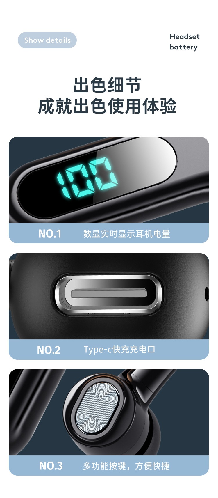 Bluetooth Headset with Super Long Standby Life 2025 New Wireless Single-Ear Ear-Hook Driver High-Definition Call