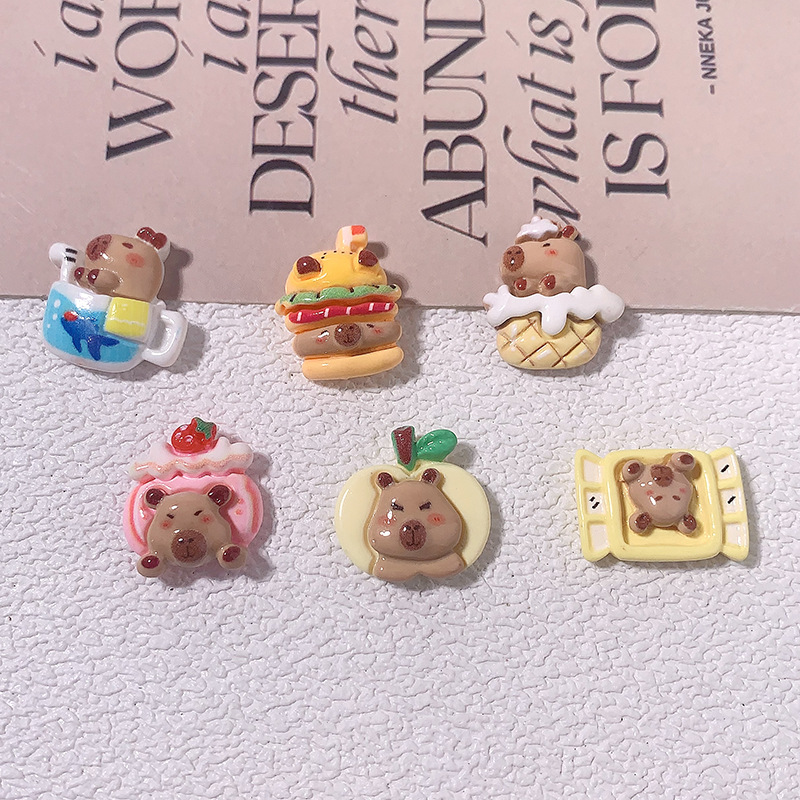 Nuevo estilo de hamburguesas de dibujos animados para comer y jugar Capidi Accesorios de resina Crema pegamento adornamiento para el cabello Caso de teléfono móvil Botones materiales hechos a mano