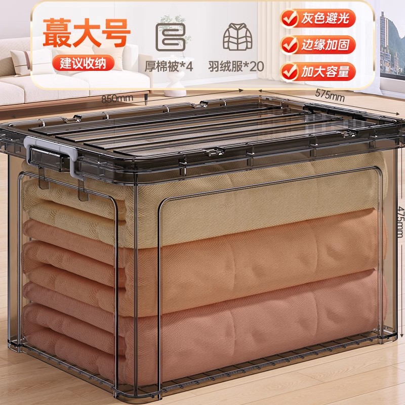 Caja de almacenamiento transparente caja de almacenamiento de plástico doméstico armario ropa juguetes de gran capacidad snack acabado caja de almacenamiento de edredón