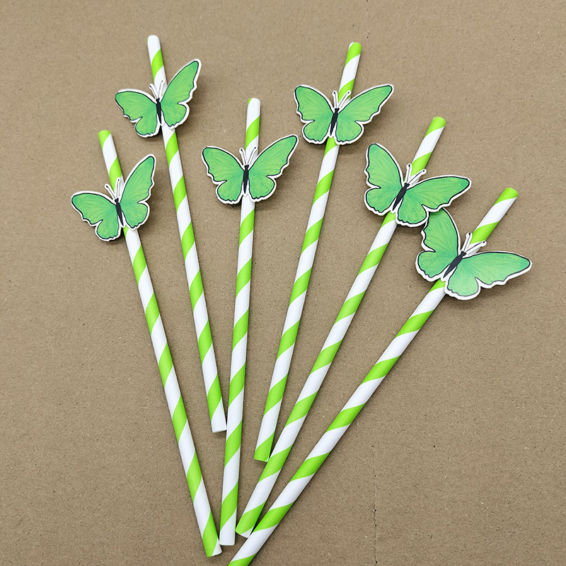 Tarjetas de mariposa desechables biodegradables para postres de té de leche bar de cóctel de paja decorativa