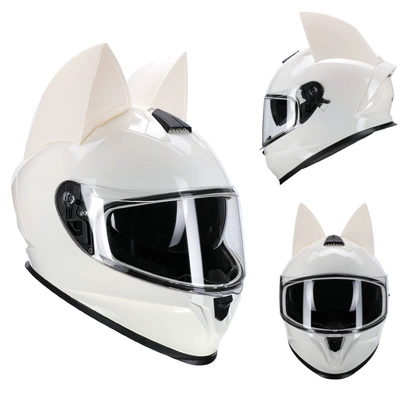 Motosiklet kaskı (dəbilqə): All-Season Bluetooth Personalized Motorcycle Full-Face - bright-white-cat-clear-lenses-s50-53cm