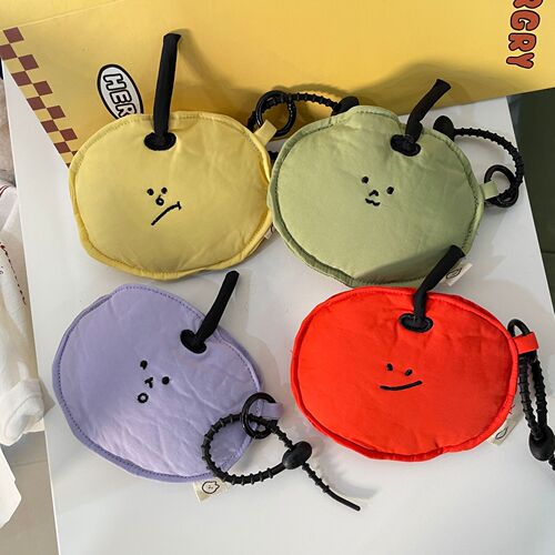 Emoji Apple Coin Purse Creative Fruit Headphone Storage Bag Cute Cartoon Cream Style Apple Bag LQB17