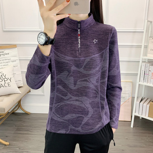 Vertical collar fleece sweater ladies sports outdoor autumn and winter pullover fleece base shirt color matching quick-drying clothes cross-border wholesale
