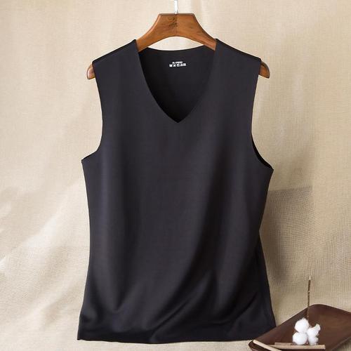 Men's Seamless Thermal Vest Men's Velvet Thickened Slim Fit Bottoming Shirt Stretch Heated Autumn and Winter Underwear Vest Top