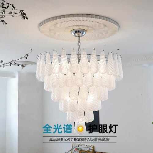 French waterfall water drop light luxury glass chandelier full spectrum eye protection American retro duplex floor living room bedroom lamp